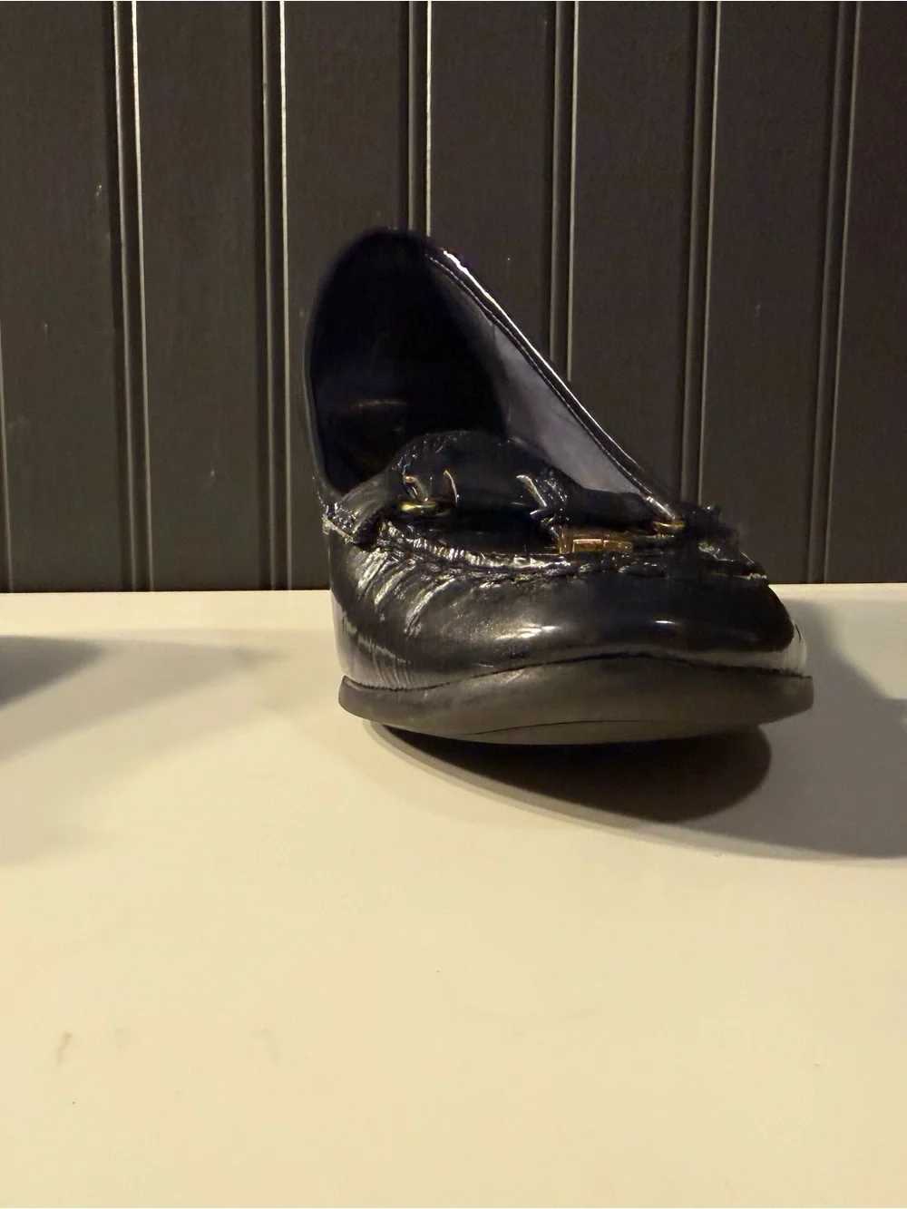Lauren Ralph Lauren  navy  Patent Leather wedge Loafers with Gold Hardware